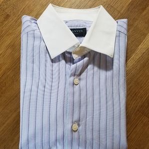 Lanvin Paris Mens Striped Pink-Blue Button Shirt